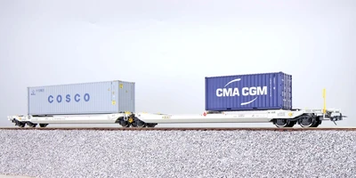 Wagon kieszeniowy Sdggmrs, NL-AAEC, z kontenerami Cosco + CMA CGM