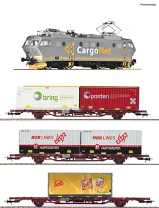 Zestaw pociąg towarowy z elektrowezem EL 16 i wagonami  CargoNet