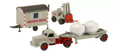 Zestaw WiMo-Bau: Edition 1 MB L 5000 S naczepa do przewozu cementu, wózek widłowy i przycz