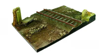 Diorama 31x21 cm, tor kolejowy na prowincji, ruiny