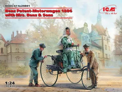 Pierwszy samochód Benz Patent-Motorwagen 1886 z Panem Benz oraz synami