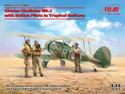Brytyjski myśliiwiec Gloster Gladiator Mk.I z pilotami w tropikalnym umundurowaniu