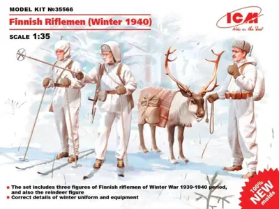 Fińscy narciarze i renifer (zima 1940)
