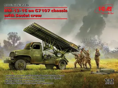 Sowiecka wyrzutnia rakiet BM-13-16 Katyusha na podwoziu G7107, z załogą