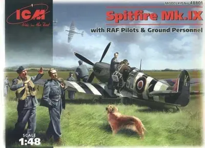 Brytyjski myśliwiec Supermarine Spitfire Mk.IX z pilotami i obsługą lotniska