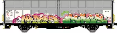 Wagon towarowy kryty typ Hbbillns H-TWA z graffiti