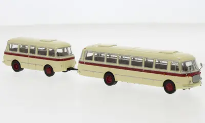 Autobus JZS Jelcz 043 z przyczepą  PA 01 - beżowy / ciemnoczerwony, 1964 rok,