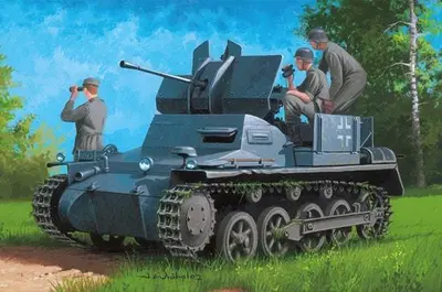 Niemiecki czołg przecwlotniczy Flakpanzer I ausf A z wózkiem amunicyjnym