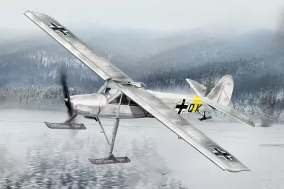Niemiecki samolot rozpoznawczy Fieseler Fi-156 C-3, wersja z nartami