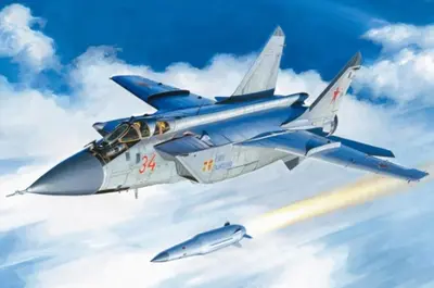 Rosyjski myśliwiec MiG-31BM z rakietą KH-47M2