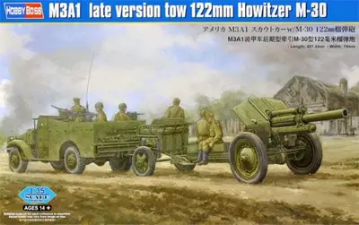 Sowiecki transporter M3A1 z haubicą M-30 122mm i przodkiem