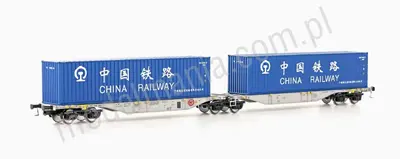 Wagon platforma zespolona Sggmrss'90 AAE, z kontenerami China Railway
