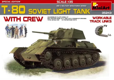 Sowiecki czołg lekki T-80 z załogą, ruchome gąsienice, edycja specjalna