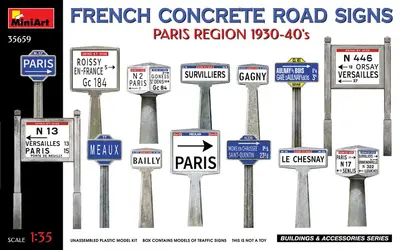 Zestaw betonowych znaków drogowych (tablic z nazwami miejscowości), Francja 1930-40