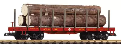 Wagon towarowy platforma SF załadowany drewnem