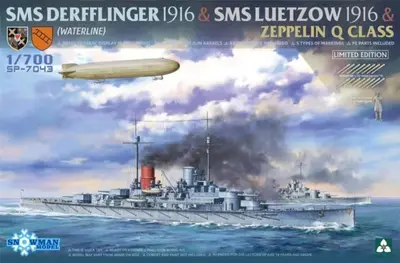Niemieckie krążowniki liniowe Derfflinger i Leutzow oraz sterowiec Zeppelin klasy Q + figu