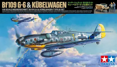 Niemiecki myśliwiec Messerschmitt Bf-109 G-6 i Kubelwagen VW Type 82