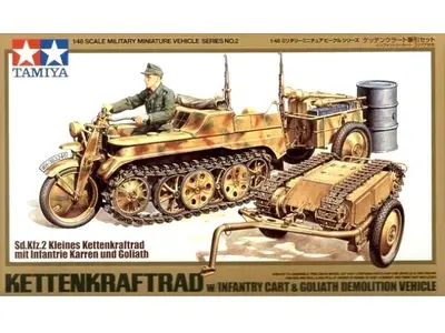 Zestaw niemieckich pojazdów Kettenkraftrad z Goliathem i wózkiem