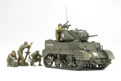 Amerykański czołg lekki M5A1 Stuart z 4 figurkami i moździerzem