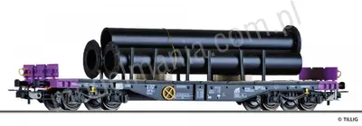 Wagon towarowy platforma Sgmmns 4505 z ładunkiem rur, ERR ep.VI
