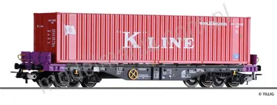 Wagon platforma Sgmmns 4505 ERR (European Rail Rent GmbH) z kontenerem K-Line 40"