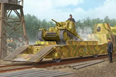 Niemiecka laweta kolejowa do przewozu czołgów Panzertragerwagen, pociąg pancerny
