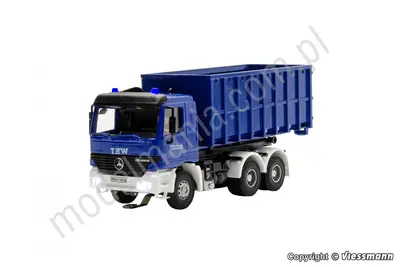 Samochód ciężarowy MB ACTROS 3-osiowy z kontenerem rolowanym i migającymi światłami